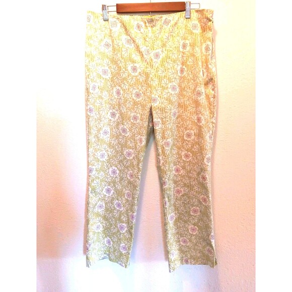Sigrid Olsen Pants - Vtg Sigrid Olsen Deco 20 Floral Pants Size 12 Side Zip Cotton Blend Straight Leg